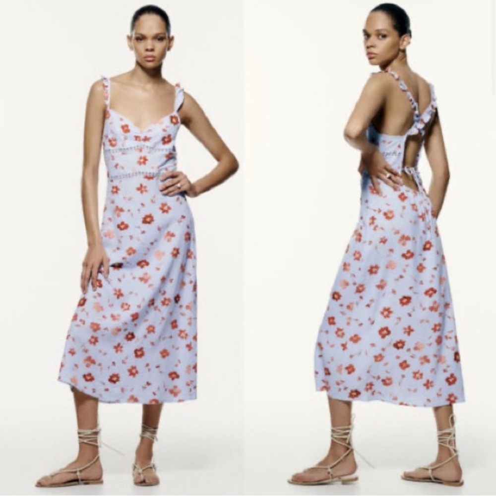 Zara Printed linen blend dress (small)
